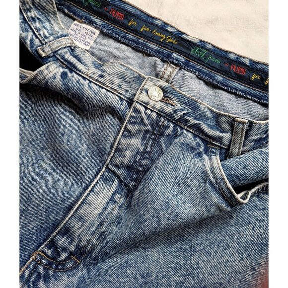 Retro Vintage Womens Totti Acid Wash Snap Ankle Hi Waist Mom Jeans 80S - Picture 3 of 12